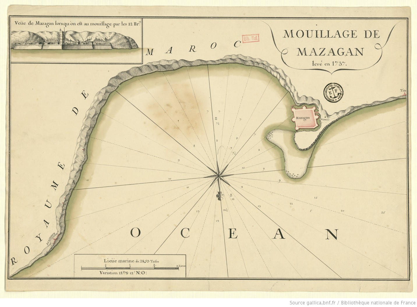 Mouillage de Mazagan, levé en 1737, BnF