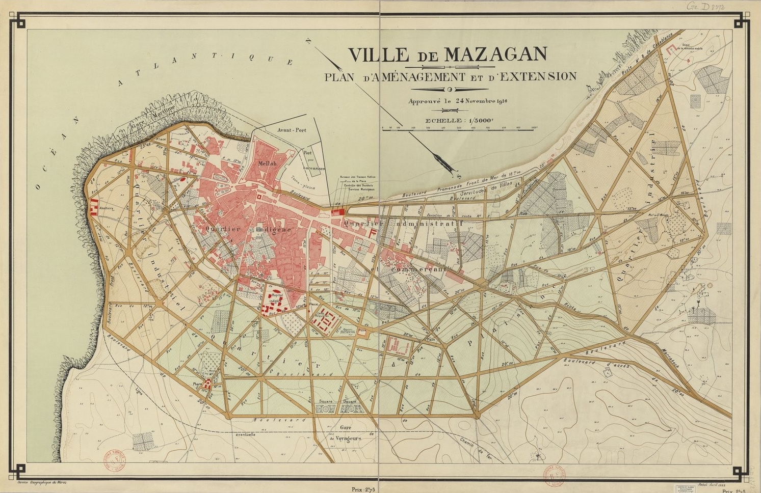 Ville de Mazagan — Plan d'aménagement et d'extension, 24 Nov 1916