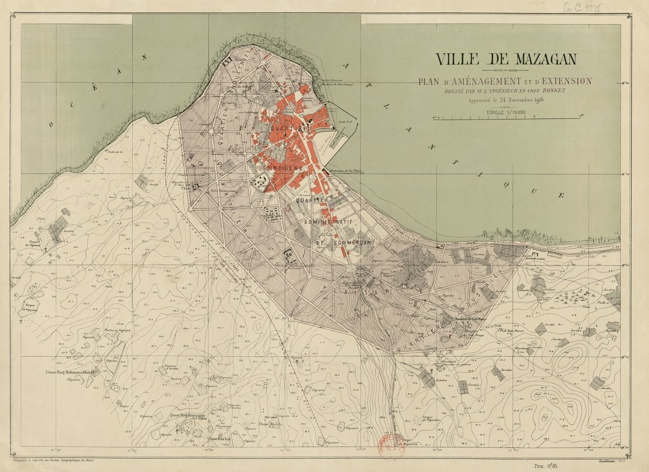 Ville de Mazagan — Plan d'aménagement par l'ingénieur en chef Bonnet, 24 Nov 1916